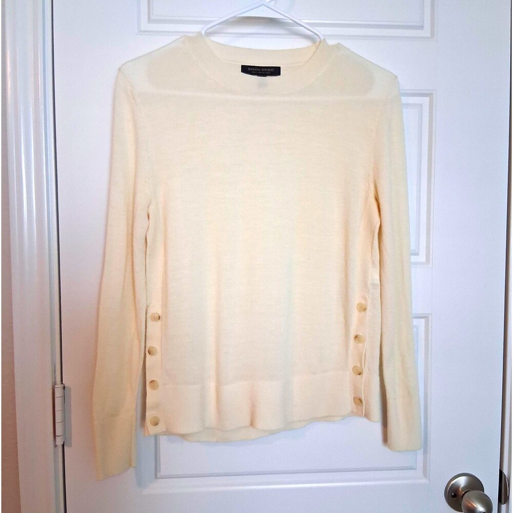 Banana Republic 100% Merino Wool Ivory Crewneck Pullover Sweater XS